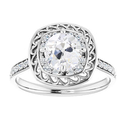 Halo Round Old Cut Natural Earth Mined Diamond Ring With Accents White Gold 4.50 Carats