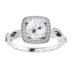 Halo Round Old Cut & Black Natural Earth Mined Diamond Lady's Ring 4.25 Carats Prong Set