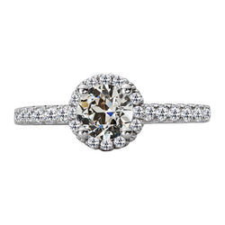 Halo Round Old European Natural Earth Mined Diamond Ring With Accents Gold 5 Carats