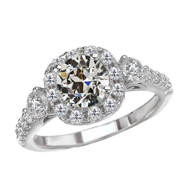  Antique Fancy Lady’s  Style White Elegant Gold Anniversary Halo Round Old Mine Cut Diamond Anniversary Ring