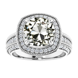 Halo Round Old Mine Cut Natural Earth Mined Diamond Ring 14K Gold Jewelry 6.50 Carats