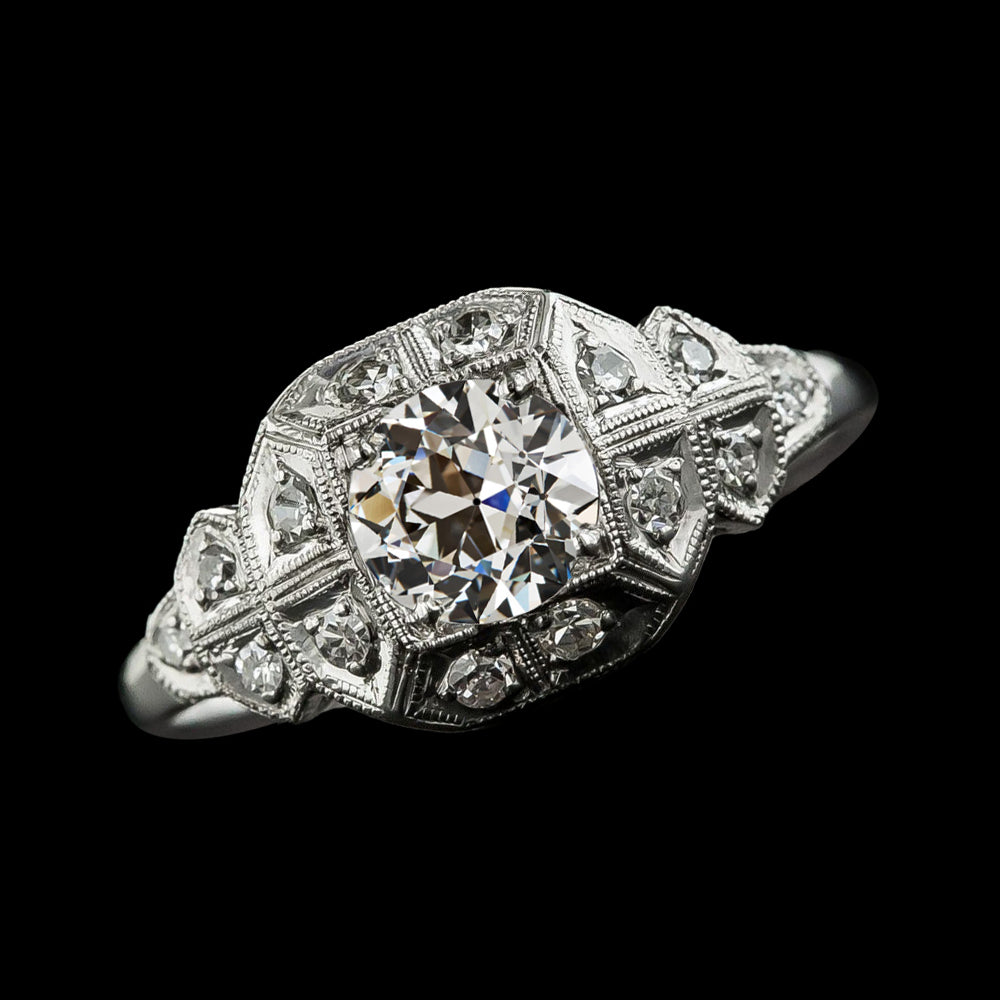 Halo Old Mine Cut Round Diamond Ring 3 Carats White Gold 14K