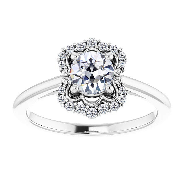 Halo Old Miner Cut Diamond Ring Prong Set