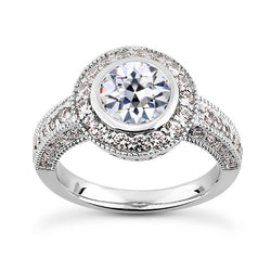 Halo Round Old Mine Cut Natural Earth Mined Diamond Ring Bezel Vintage Style 5 Carats