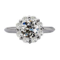 Halo Round Old Mine Cut Natural Earth Mined Diamond Ring Flower Style 14K Gold 6 Carats