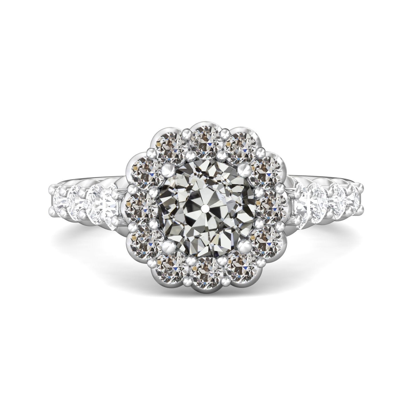 Halo Round Old European Cut Diamond Ring