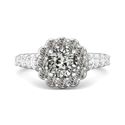 Halo Round Old European Cut Diamond Ring