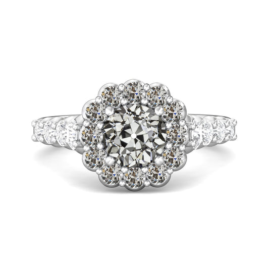 Halo Round Old European Cut Diamond Ring