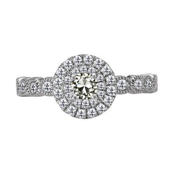 Halo Round Old Mine Cut Real Natural Earth Mined Diamond Ring Milgrain 4 Carats