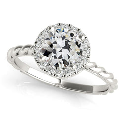 Halo Round Old Mine Cut Diamond Ring Prong Rope Style 3.50 Carats