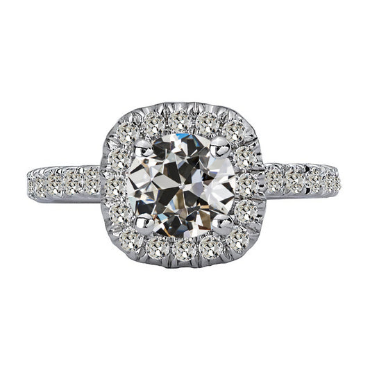 Halo Old Miner Cut Diamond Ring Prong Set Gold