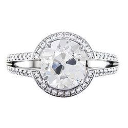 Halo Round Old Mine Cut Natural Earth Mined Diamond Ring Prong Set Gold 3.50 Carats