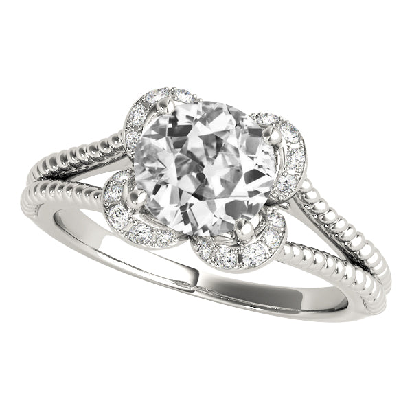 Halo Round Old Mine Cut Diamond Ring