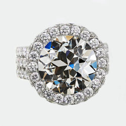 Halo Round Old Mine Cut Diamond Ring Triple-Row Accents 5.50 Carats