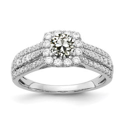 Halo Round Old Mine Cut Diamond Ring Triple Row Accents 4.50 Carats