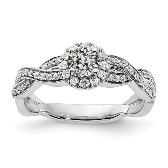 Halo Round Old Mine Cut Diamond Ring