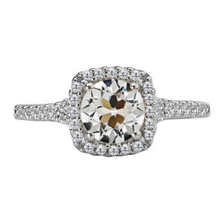 Halo Round Old Mine Cut Real Natural Earth Mined Diamond Ring With Accents Gold 4.50 Carats