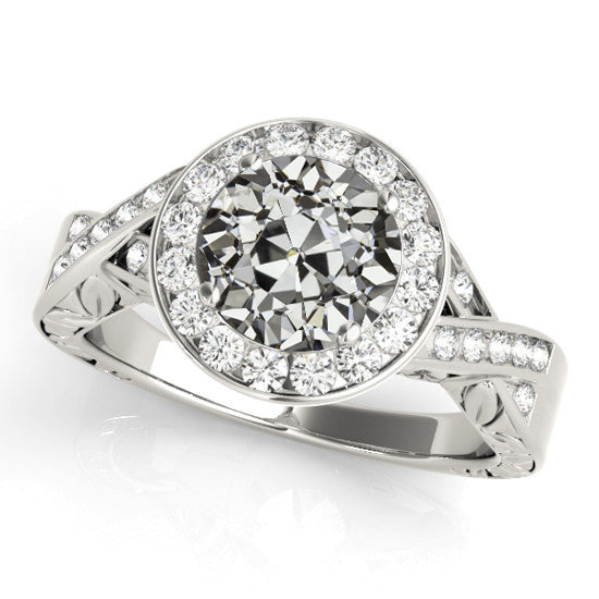 Halo Round Old European Cut Diamond Ring