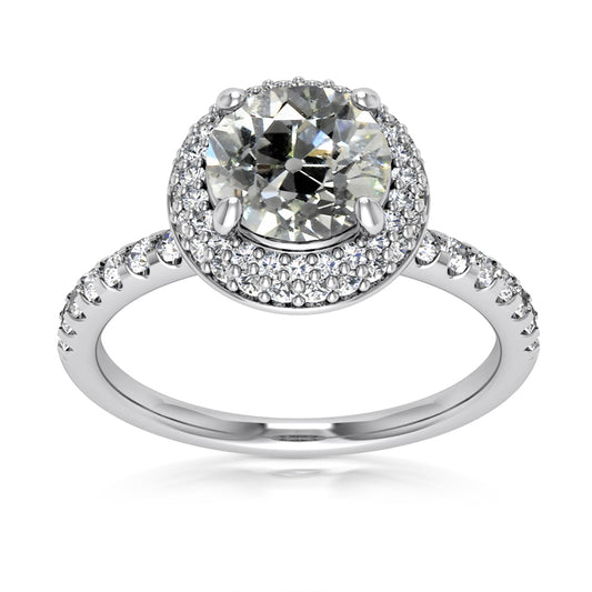 Halo Round Old Mine Cut Diamond Ring