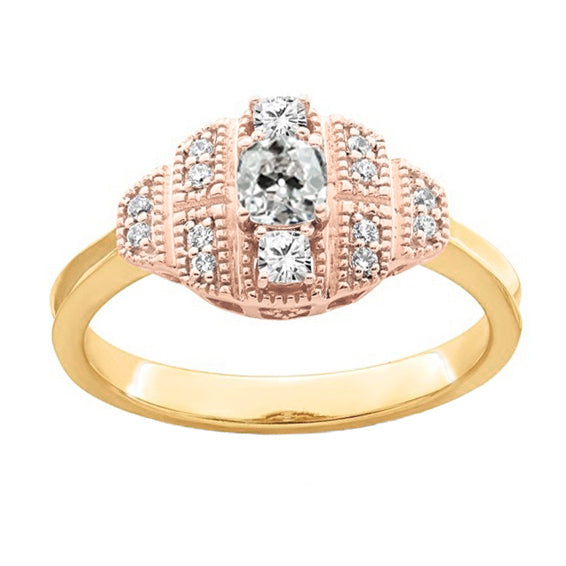 Halo Old Miner Diamond Engagement Ring Two Tone Gold 