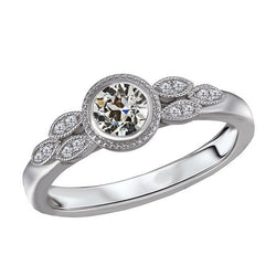Halo Round Old Miner Genuine Natural Earth Mined Diamond Ring Bezel Set White Gold 2 Carats