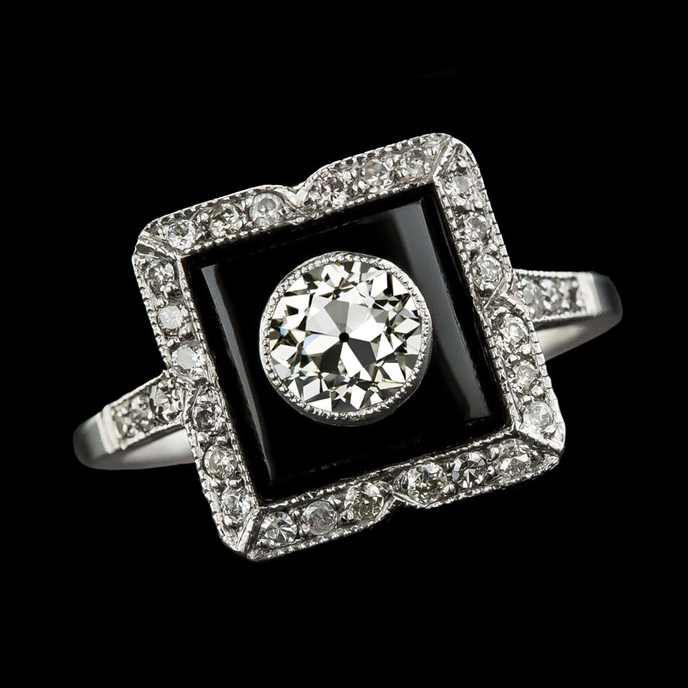 Halo Round Old Miner Diamond Ring Black