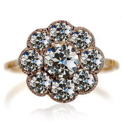 Halo Round Old Miner Genuine Natural Earth Mined Diamond Ring Flower Style 10 Carats Yellow Gold