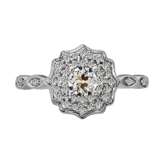 Halo Old Miner Diamond Ring Flower Style Gold