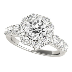 Halo Round Old Miner Diamond Ring Flower Style Prong Set 5 Carats