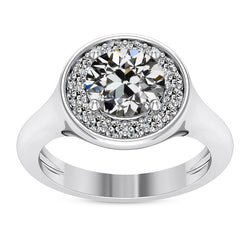 Halo Round Old Miner Diamond Ring Ladies Jewelry Gold 5 Carats