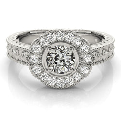 Halo Round Old Miner Natural Earth Mined Diamond Ring Prong Vintage Style 3 Carats
