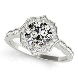 Halo Round Old Miner Diamond Ring White Gold 4.50 Carats