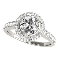 Halo Round Old Miner Natural Earth Mined Diamond Ring With Accents Bezel Set 4.50 Carats