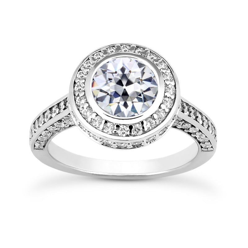 Halo Old Miner Diamond Ring With Accents Bezel Set