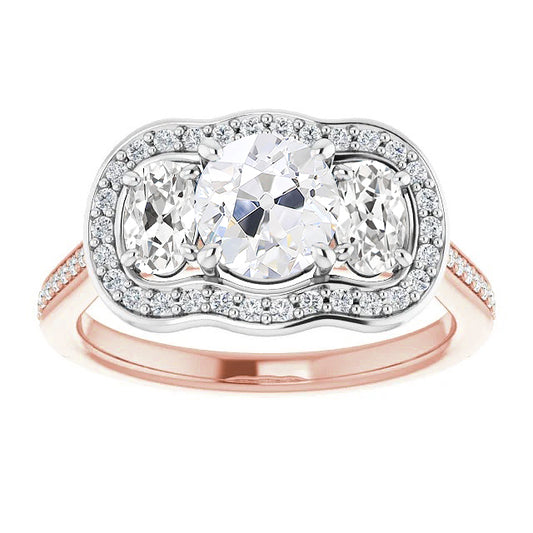 Halo Round Old Miner Diamond Ring With Accents Prong Set
