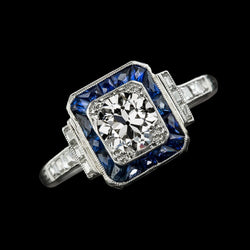 Halo Round Old Miner Diamond Sri Lankan Sapphire Ring 3.75 Carats