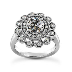 Halo Round Old Miner Diamond Wedding Ring Flower Style 4.75 Carats