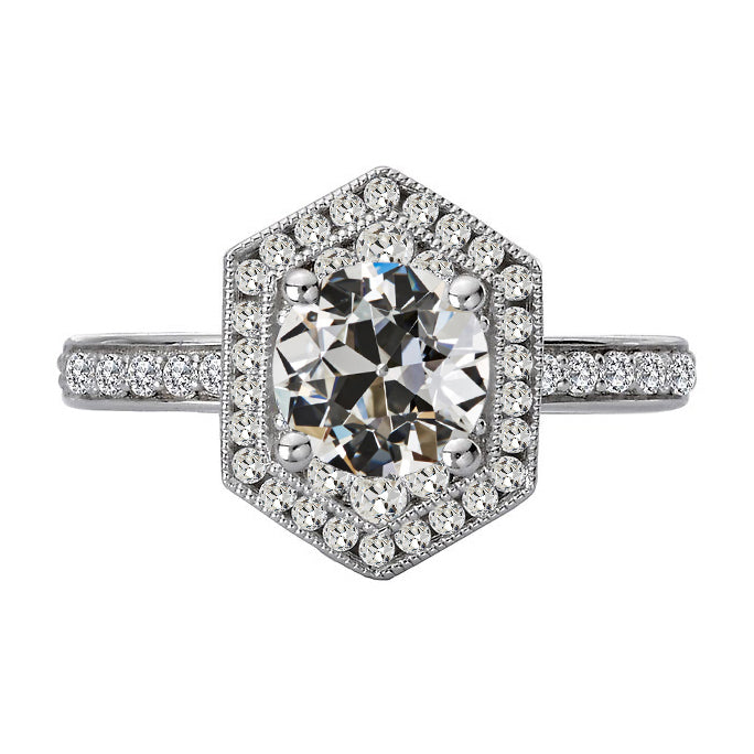 Halo Round Old Miner Diamond Wedding Ring