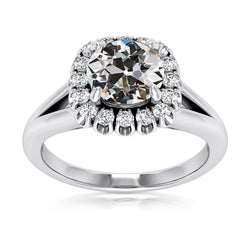Halo Round Old Miner Diamond Wedding Ring Split Shank 5.75 Carats