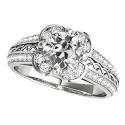 Halo Round Old Miner Natural Earth Mined Diamond Wedding Ring Twisted Split Shank 5 Carats
