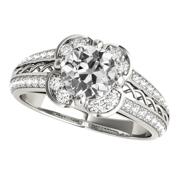 Halo Round Old Miner Diamond Wedding Ring