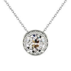 1.50 Carats Halo Round Old Miner Diamond White Gold Pendant