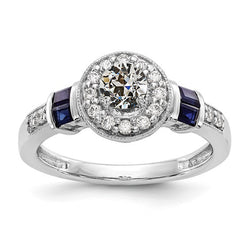 Halo Round Old Miner Natural Earth Mined Diamond & Princess Sapphires Ring 2.50 Carats