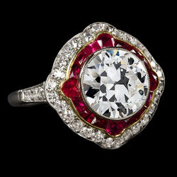 Halo Round Old Miner Natural Earth Mined Diamond & Rubies Ring Gold Jewelry 6.50 Carats