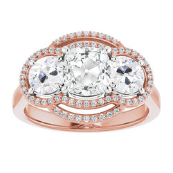 Halo Round & Cushion Old Cut Natural Earth Mined Diamond Ring Prong Set 11.50 Carats