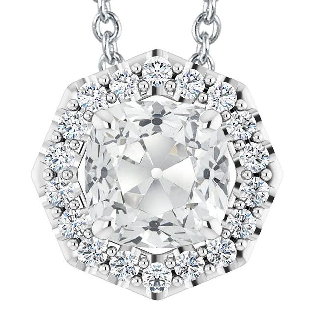 Halo Round & Cushion Old Mine Cut Diamond Pendant