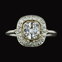 Halo Round & Cushion Old Miner Diamond Ring Two Tone 4.50 Carats