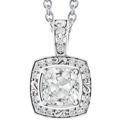 Halo Round & Cushion Old Miner Real Natural Earth Mined Diamond Slide Pendant Filigree 6.50 Carats