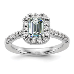 Halo Round & Emerald Diamond Ring Fishtail Set 4.50 Carats Jewelry