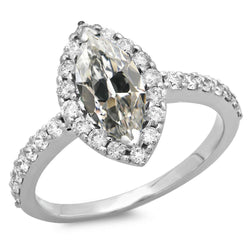 Halo Round & Marquise Old Cut Diamond Ring 14K White Gold 7.50 Carats